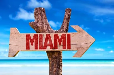 Miami signpost on a South Florida beach